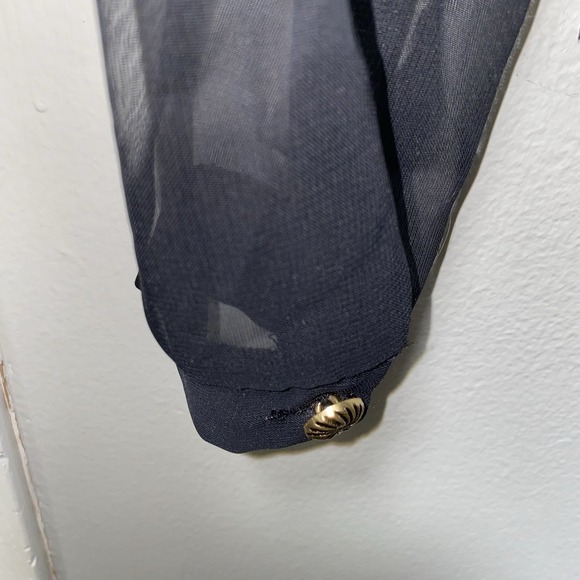 Vintage Women's Blouse vest Long‎ sheer sleeve outstanding floral Black Medium - Picture 6 of 11